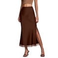 thumbnail image 2 of ClodeEU Women's Lightweight Silk Midi Skirt with Lace Hem and Side Slit,Solid Color Casual Summer Skirt Coffee,Womens Plus XL, 2 of 8