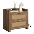 thumbnail image 2 of 2 Piece Night Stand , Rattan Nightstands with Type-C Charging Station, Drawers - Boho Wood Bed Side End Table for Small Space, 2 of 9