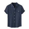 thumbnail image 2 of NuoCaiYun Mens Cotton Linen Shirt, Men Button Down Short Sleeve Lapel Shirts Button Cardigan Summer Work Tops with Pockets, 2 of 6