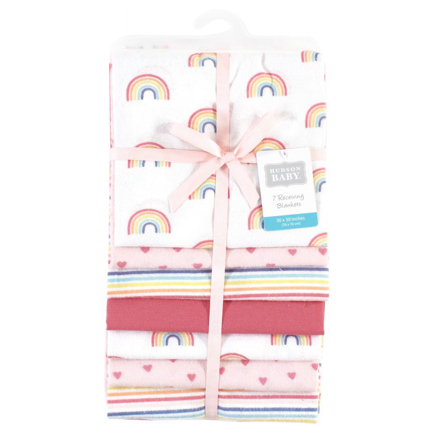 Hudson Baby Infant Girl Cotton Flannel Receiving Blankets Bundle, Creative Rainbow, One Size