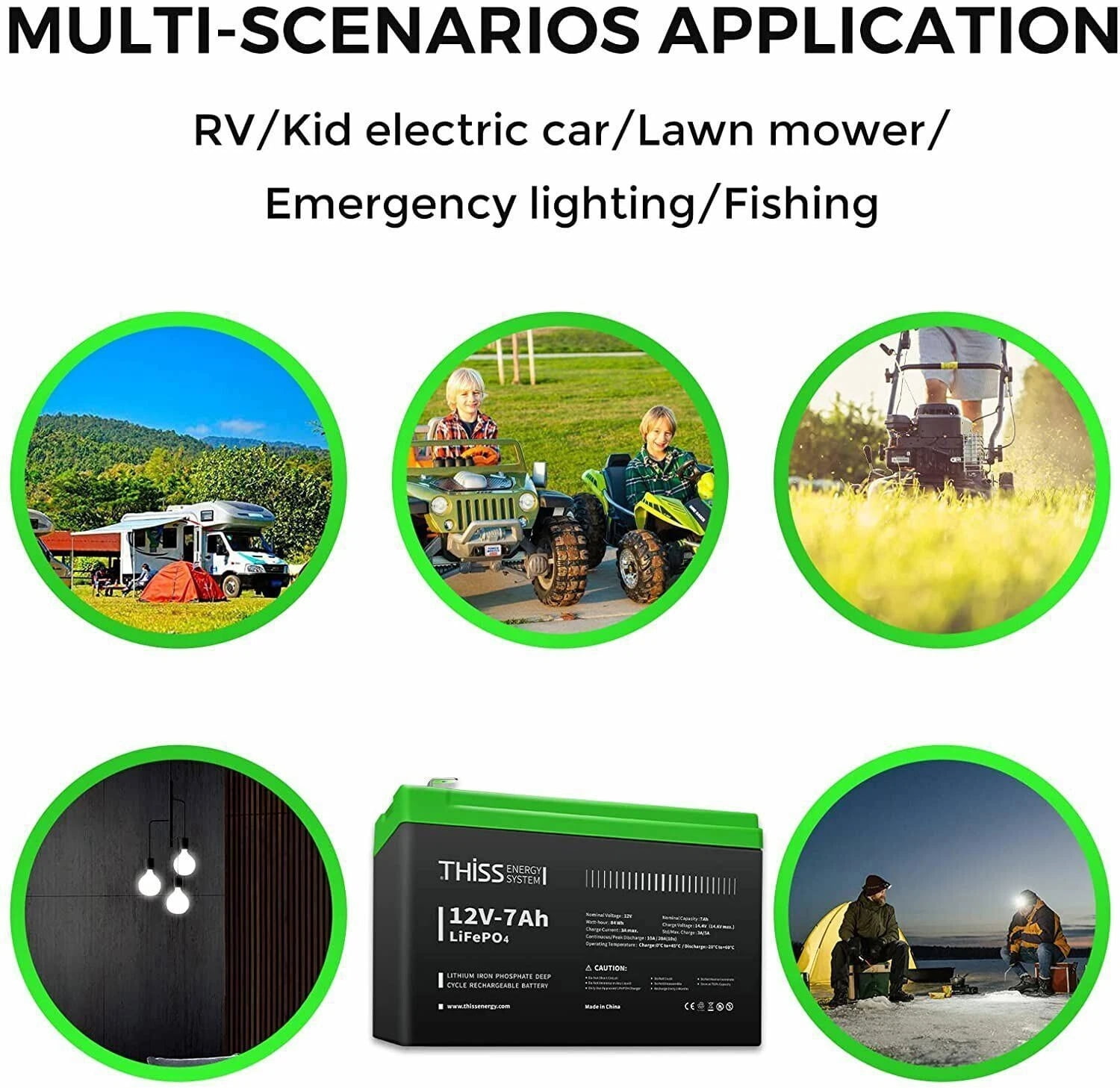 12V 7Ah LiFePO4 Battery, Built-in BMS, 4000+ Deep Cycle Rechargeable Battery, Maintenance Free Home Energy Storage And Off Grid Application Battery, Suitable For RV, Camping, Golf Cart, Toy Car