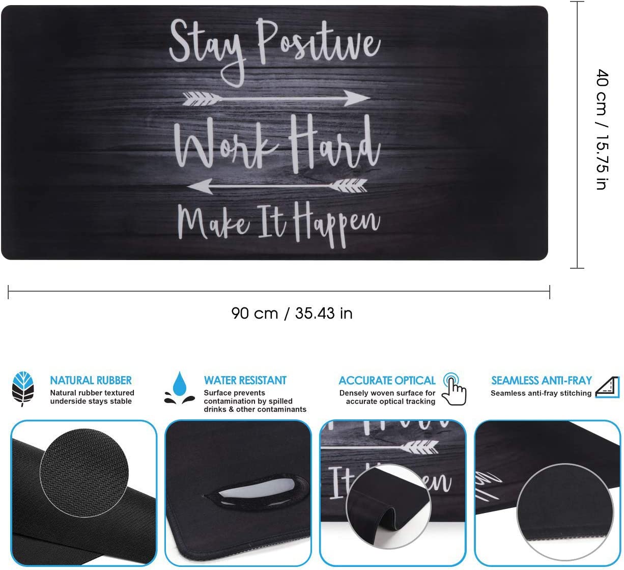 Extended Gaming Mouse Pad (35.4x15.7 in), Large Non-Slip Rubber Base Mousepad with Stitched Edges, Waterproof Keyboard Mouse Mat Desk Pad for Work, Game, Office, Home - Stay Positive