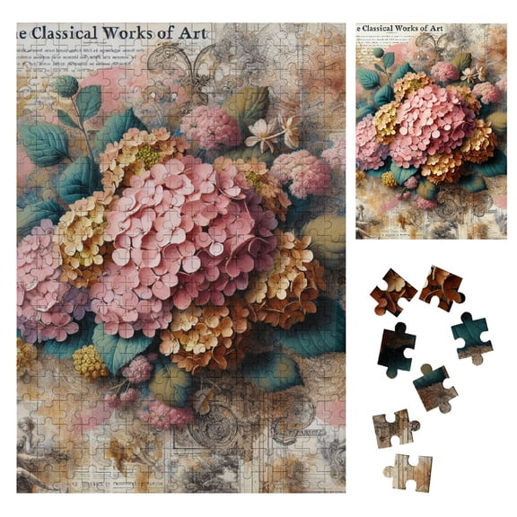 BCIIG Hydrangeas Vintage Collage Wooden Jigsaw Puzzle Vertical Challenging Difficult Wood Puzzles for Adults Family Friends Gift 300PCS