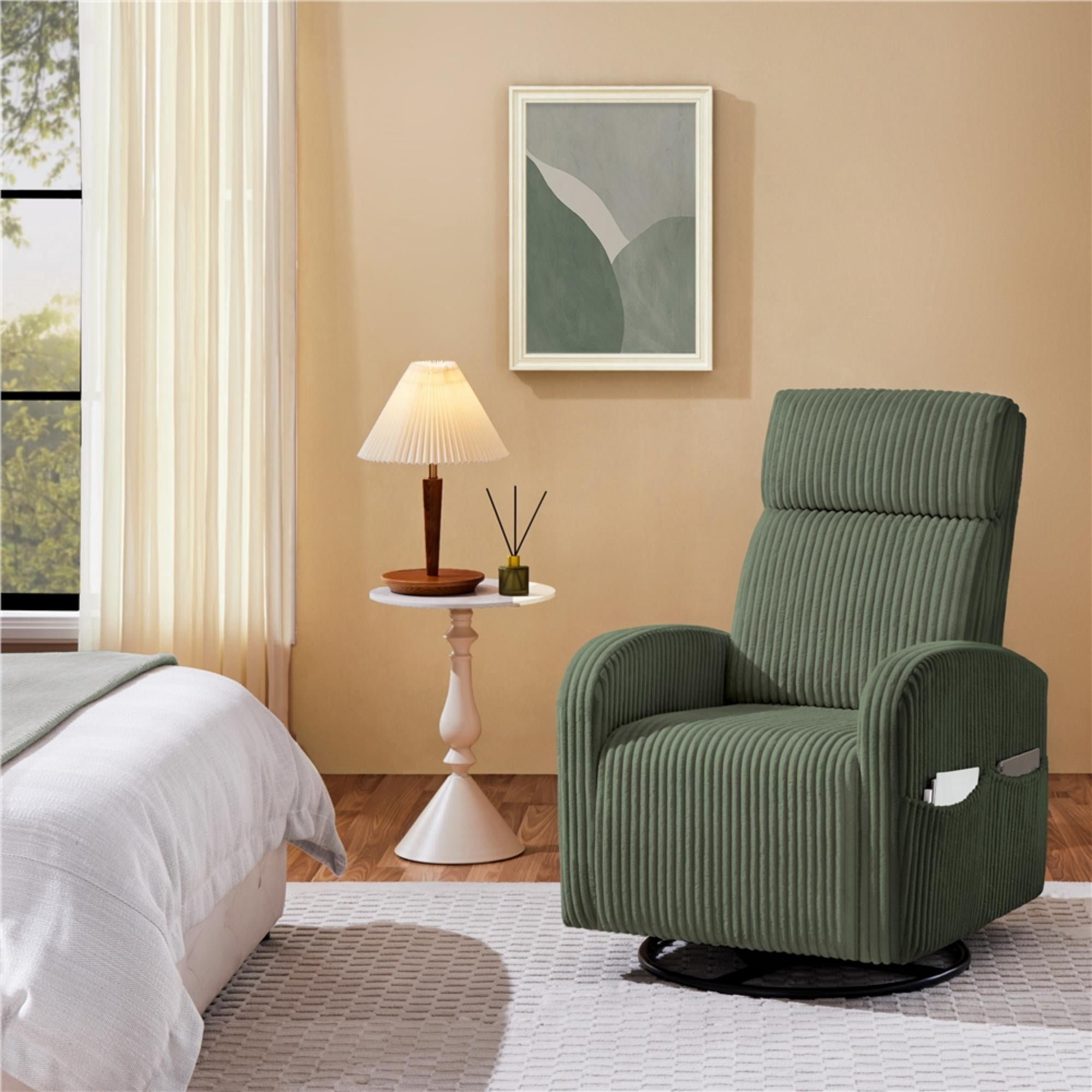 Renwick Corduroy Swivel Glider Chair for Living Room, All Ages, Dark Green