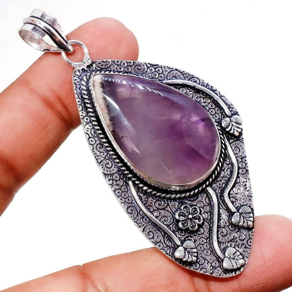 African Amethyst Gemstone Handmade Fashion Ethnic Pendant Jewelry 2.90" SA 12