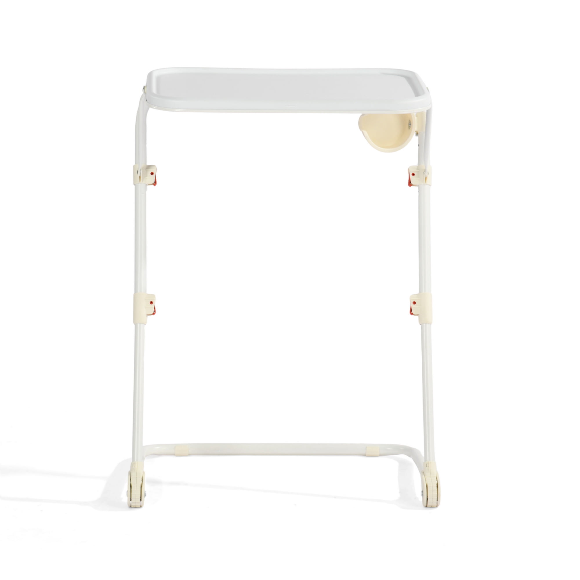 Height Adjustable Folding TV Tray Table with Cup Holder, Lightweight Portable Laptop Bed Table for Eating Working Gaming, White Stand for Couch Bedroom Dorm