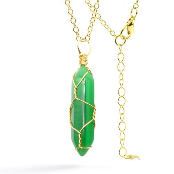 Jade Natural Point Necklace Gold Tone Necklace- Good Luck•Fortune (Powerful Necklace)