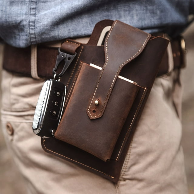 Xihbxyly Riñonera de Cuero para Hombre, Soporte Multifuncional para Teléfono, Práctico Diseño de Gancho de Metal, Correa Ajustable, Ideal para Senderismo, Correr, Viajes y Actividades Al Aire Libre,