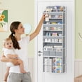 thumbnail image 7 of Over The Door Hanging Storage Organizer, 5 Tier Heavy-Duty Wardrobe Storage Organizer with Side Pockets, Foldable Behind Door Storage, Hanging Shelves for Bedroom, Bathroom and Baby Nursery, Grey, 7 of 7