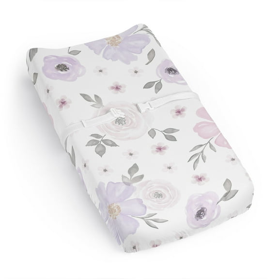 Sweet Jojo Designs Watercolor Floral Purple Pink and Grey Changing Pad Cover Sheet