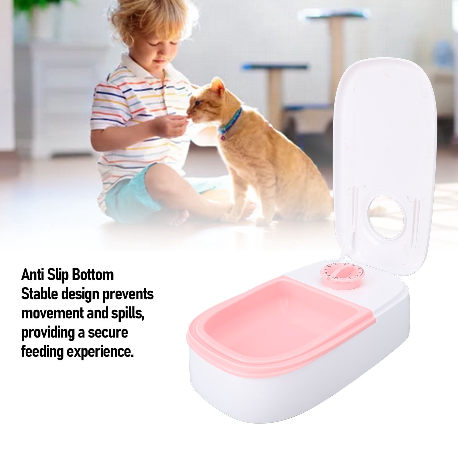 Riousery Automatic Pet Feeder Timed Maintain Freshness Dry Wet Food Dispenser Bowl for Cats and Dogs, Smart Programmable Timer, Pink, 9.84 inches / 25 cm
