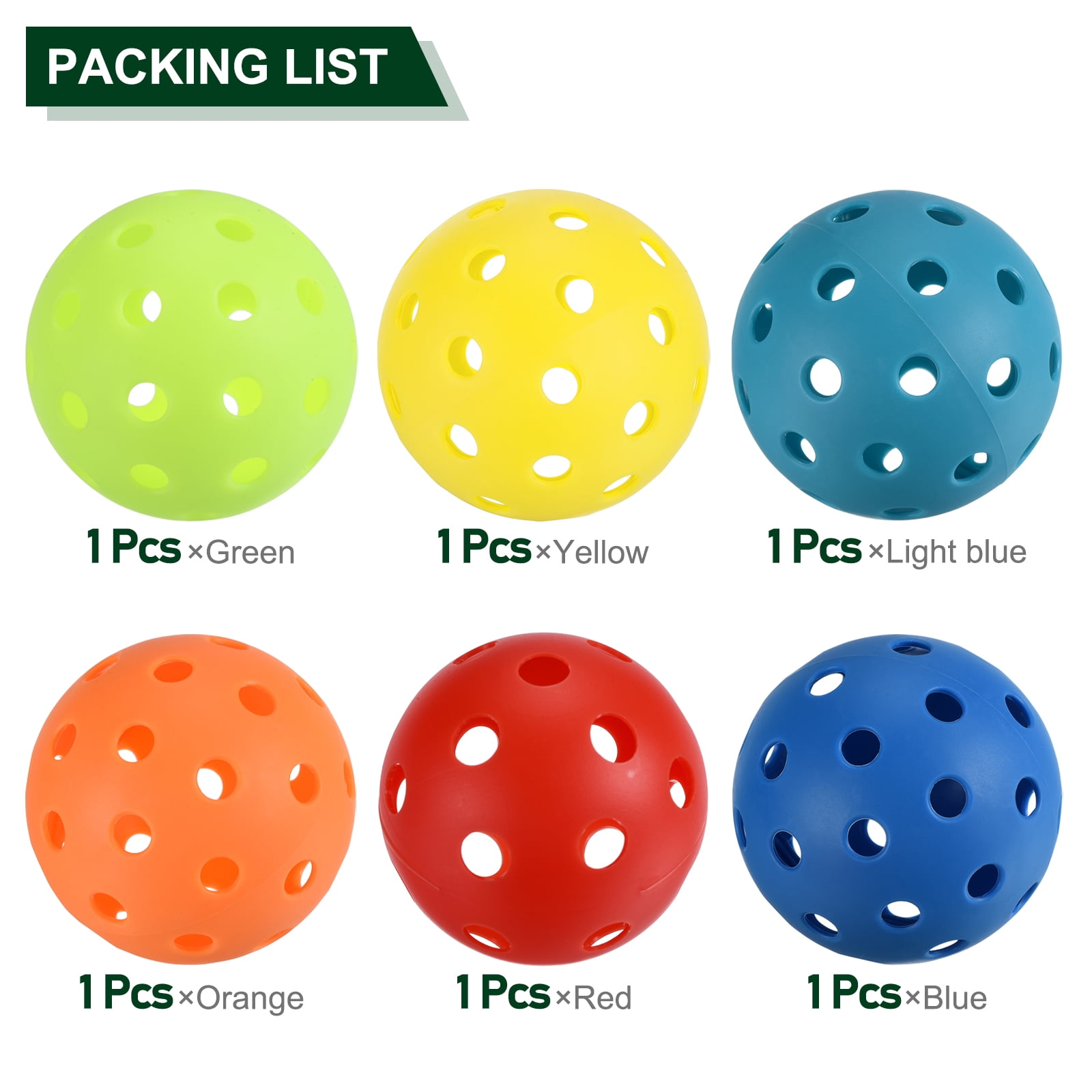 Unique Bargains 6 pcs Outdoor Pickleball Balls 40 Holes for Amateurs 6 Colors