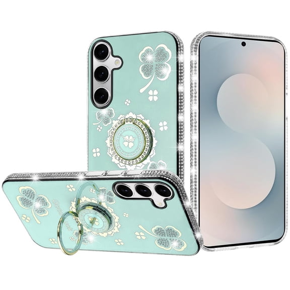For Samsung s26 Plus Splendid Glitter with Diamonds All Around Pluss Ring Stand Case Cover - Teal