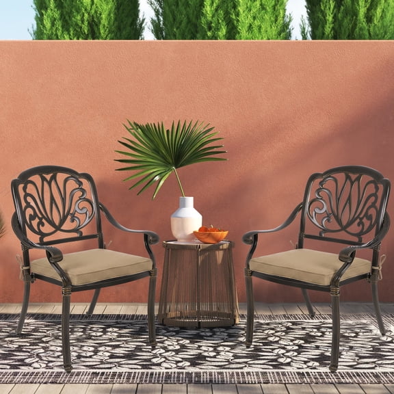 LVUYOYO 2 PCS Outdoor Patio Chairs, Cast Aluminum Patio Chairs Set of 2, Stackable Bistro Chairs with Armrests, Outside Dining Chairs Furniture for Balcony, Backyard, Deck, Garden