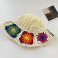 thumbnail image 5 of Women Sun Hats Crochet Granny Square Straw Hat Boho Floral Summer Beach Hats Hollow Out Bucket Hat, 5 of 7
