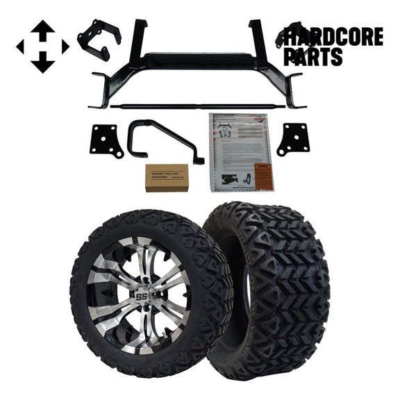 Hardcore Parts 6" Drop Axle Lift Kit for EZGO TXT/PDS (2001.5-2013) Electric Golf Cart with 15" Machined/Black 'VAMPIRE' Wheels and 23"x10"-15" DOT rated All-Terrain tires