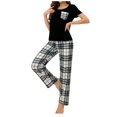 thumbnail image 1 of TSADFHJI Ensemble de Pyjama pour Femmes Pantalon en Coton Poche à Carreaux Manches Courtes Col Rond Ensemble de Pyjama Confortable avec Pantalon L Noir, 1 of 7