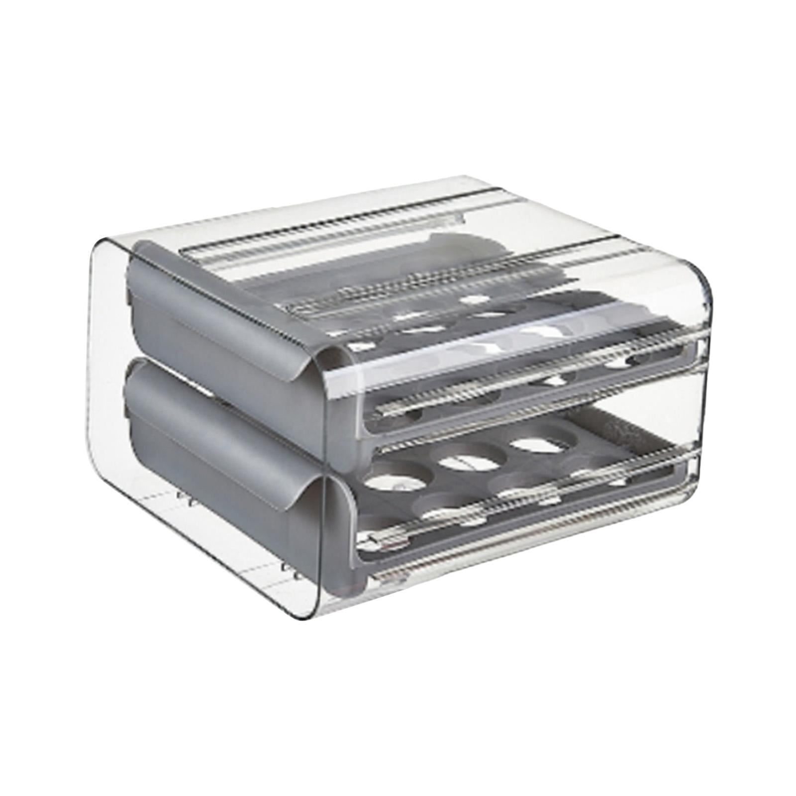 Fiocias 2 Layer Egg Holder Drawer Type Egg Fresh Storage Box Durable Clear Reusable with Gray