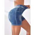 thumbnail image 2 of Women Sexy V Waist Denim Print Biker Shorts Back Ruched Butt Lifting Stretch High Waist Yoga Workout Athletic Shorts, 2 of 6