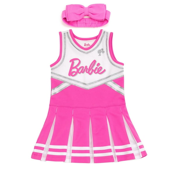 Conjunto de atuendo de Barbie para niñas pequeñas, vestido de animadora, rosa/blanco, 7-8