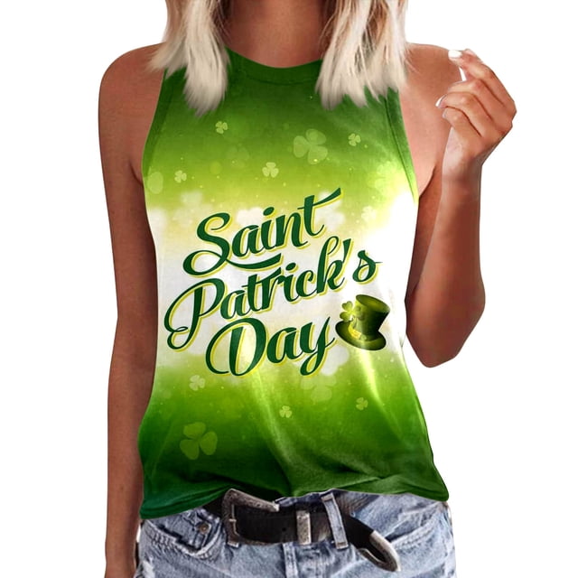 FVWITLYH Tank Tops WOmen Summer Gradient Printing Casual Mesh Piece Halter Round Neck Loose Blouse Tank Top Khaki,L