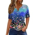 thumbnail image 2 of Nrmvnmi Women Short Sleeve Floral Prints Tops 2024 Summer Fashion T Shirt Casual V Neck Pullover Button Plus Size Blouse Tees Mothers Day Gifts, 2 of 5