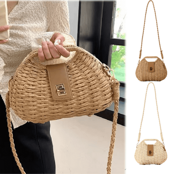 Yoyauz Women's Grass Woven Beach Bag - Women's Beach Handmade Woven Handbag, Summer Mesh Hollow Shoulder Bag, Suitable for Holidays