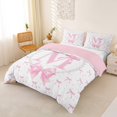 thumbnail image 3 of Manfei Dreamy Personalized Initial M Duvet Cover Set for Kids Girls,Pearl Bow Tie Bedding Full for Teens Women,Pink Reversible,Ultra Soft Home Decor,3-Piece,No Comforter, 3 of 6