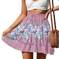 thumbnail image 2 of New Summer Arrivals SMihono Women's Summer Boho Floral Print Mini Skirt High Waist Drawstring Tiered Skirts Summer Ruffle Skater Pink 14, 2 of 7