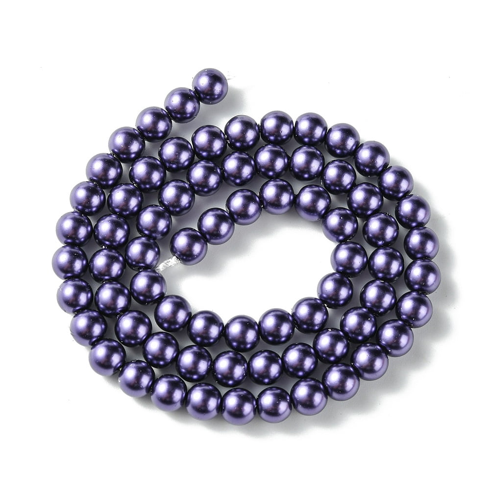 Eco-Friendly Grade A Glass Pearl Beads Pearlized Round Dark Slate Blue 6mm Hole: 1.2~1.5mm 68pcs/Strand 16''(40.64cm)