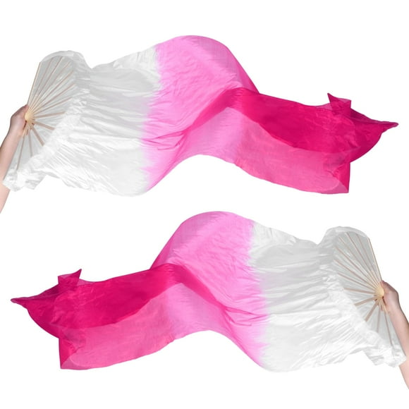 Velo en forma de abanico de seda para danza del vientre PATIKIL, 150 x 80 cm, blanco degradado