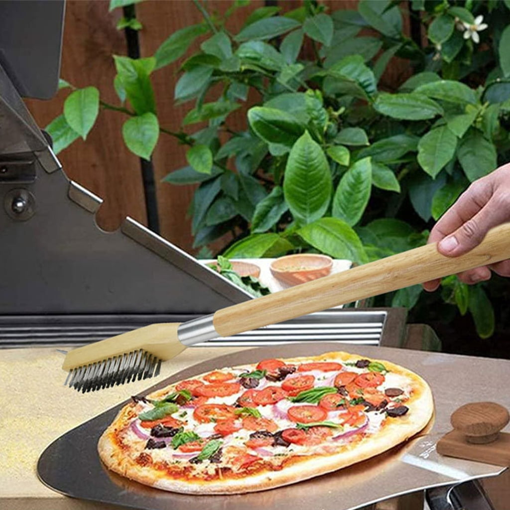 Professional Pizza Oven Brush with Detachable Handle Steel Bristles for Grills