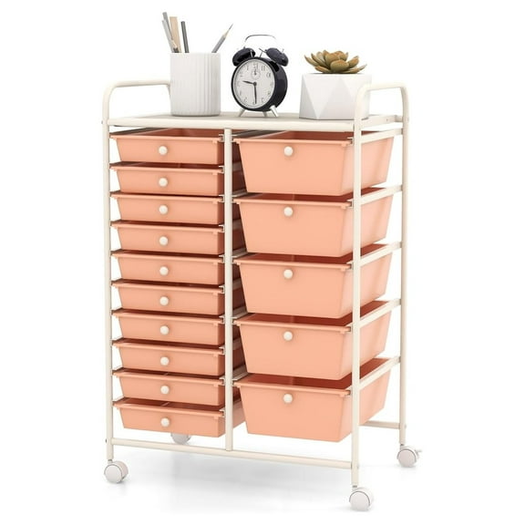 Rolling Cart with 15 Drawers, Rolling Drawer Organizer Cart w/Lockable Wheels, Removable & 2-Sized Storage Drawers, Art Cart for School Home Art Supplies File Scrapbook