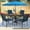 Dark Blue Stackable Chairs, variant on SOLAURA 6-Piece Outdoor Patio Dining Set with Umbrella, Patio Furniture Set with Textilene Chairs, Metal Square Dining Table and Dark Blue Umbrella for 4 People, Black