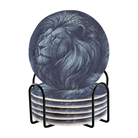 

6 coil coasters 3.94x3.94x0.24 inch water coasters Drink coasters with cup holders Absorbent coasters Heat resistant for bar protection Pretty Blue Lion