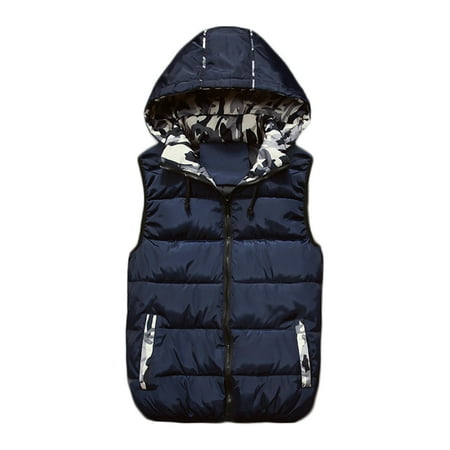Mens Quilted Thicken Puffer Vest Removable Hooded Padded Winter Warmer Gilet Vest Outerwear Sleeveless Waistcoat Jacket