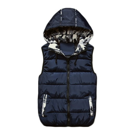 Mens Quilted Thicken Puffer Vest Removable Hooded Padded Winter Warmer Gilet Vest Outerwear Sleeveless Waistcoat