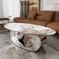 thumbnail image 6 of Oval Coffee Table Modern Minimalist Faux Marble Top with Gray Stainless Steel Base Central Ball Support Luxury Space-Saving Design Stylish Durable 51.2"L x 27.6"W x 15.8"H, 6 of 9