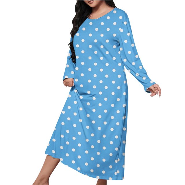 Erwazi Chemises de Nuit pour Femmes Maxi Col Rond Manches Longues Vêtements de Nuit Confortables Imprimé Ample Doux Décontracté Robe de Nuit Confortable
