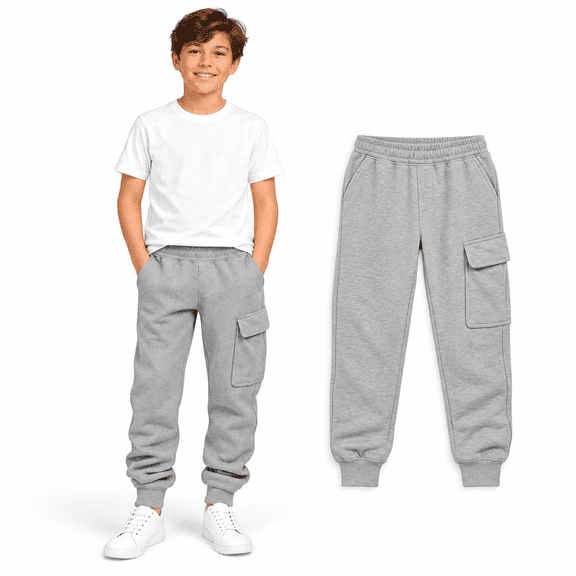 Gray Boys Joggers size 10-12, Elastic Waist Kids Cargo Sweapants with Pockets, Boys School Outdoor Athletic Jogger Pants