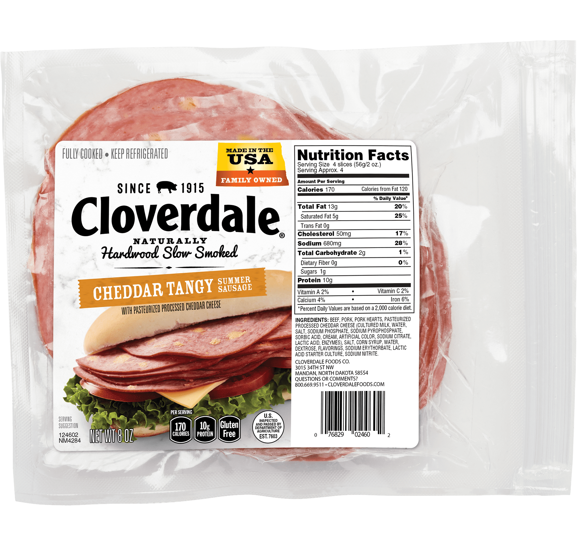 Cloverdale Foods Sliced Cheddar Tangy Summer Sausage, 8 Oz.