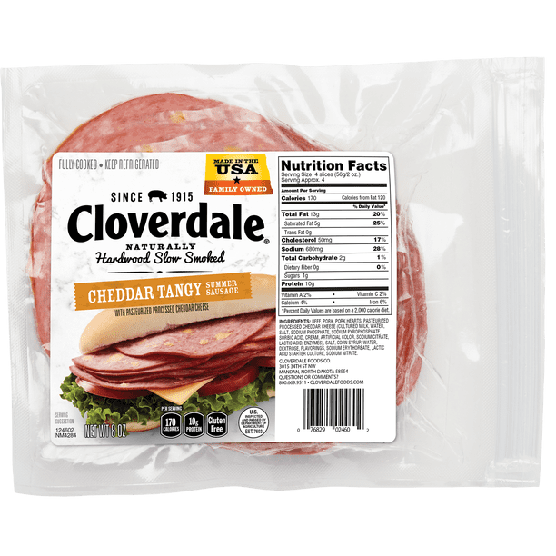 Cloverdale Foods Sliced Cheddar Tangy Summer Sausage, 8 Oz.
