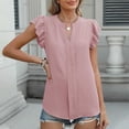thumbnail image 6 of Womens Dressy Casual Tops Ruffle Petal Short Sleeve V Neck Shirts Elegant Summer Business Work Tunic Blouses, 6 of 7