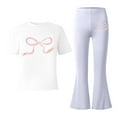 thumbnail image 5 of oqasdz Stylish Girls Casual Outfit with Bow Print and Flared Leg Pants for Toddler and Kids Fashion Outdoor Daily Wear, 5 of 5