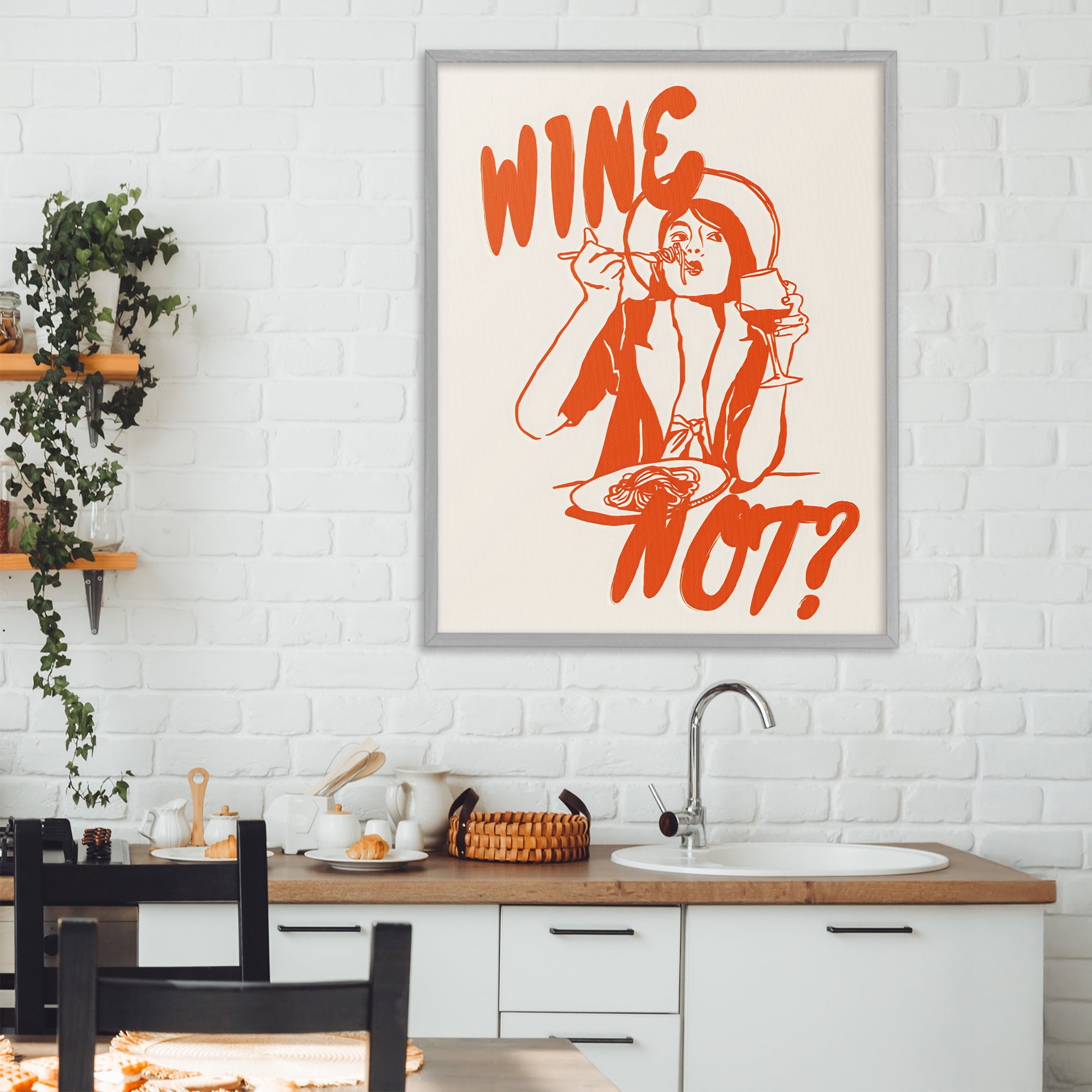 Stupell Industries Wine Not Retro Meal Time Gray Framed Giclee Art, design by The Prints Vibe