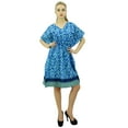thumbnail image 3 of Phagun Printed Blue Cotton Short Kaftan Drawstring Caftan Night Wear Coverup-20, 3 of 10