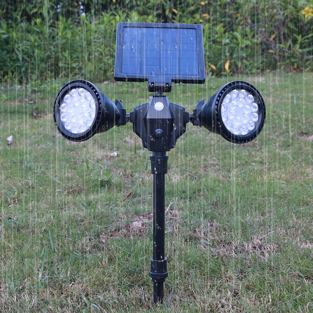 Solar Lights, 2in1 Waterproof Two Light heads 18 LED Solar Spotlight