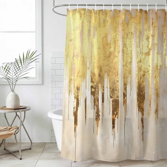 Abstract Gold Shower Curtain, Waterproof Shower Curtains for Bathroom, Modern Brush Luxury Strokes Artwork Washable Fabric Cloth Bathroom Curtain Set Bathtub Decor with Hook 72''x78''