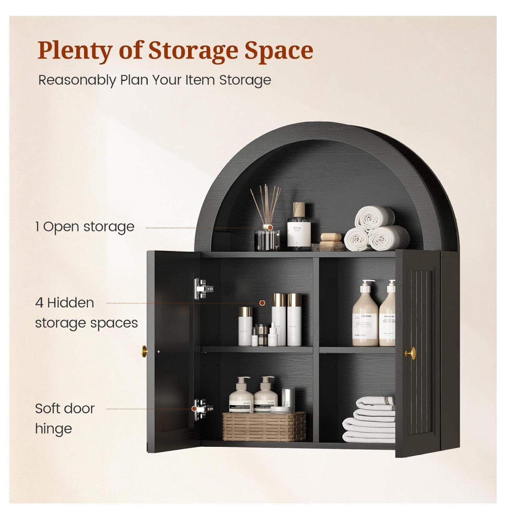 SONGMY Arched Bathroom Wall Cabinet, 23.6 x 30.3'' Over The Toilet Cabinet with Grille Door, Adjustable Shelf, Wall Mounted Cabinets for Bathroom Laundry Room Kitchen (Grille Door, 30IN)