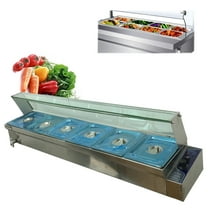 TECHTONGDA Buffet Food Warmer Stainless Steel Bain Marie Buffet Countertop 6 Pan Electric Steam Heater 6"Deep with Glass Shield